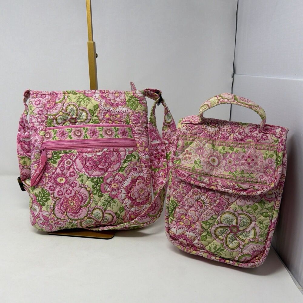 Vera Bradley Petal Pink 2 Pc Set Messenger Crossbody Lunch Tote Spring 2006 READ